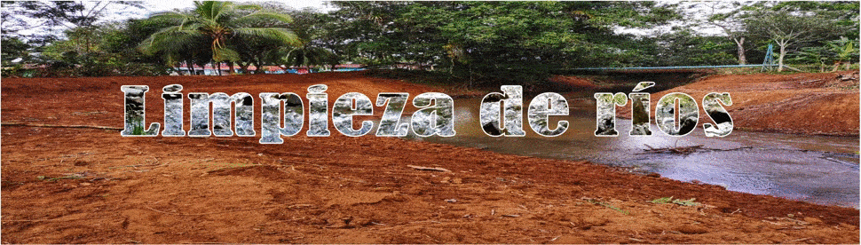 Una imagen de un río con su cause limpio y un título que dice Limpieza de Ríos con un relleno de las letras como de un cause de río